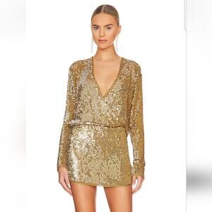 Retrofete Lucia Sequin Crochet Dress in Ginger Deep V Neck Size M/L NWT